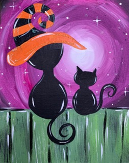 11 x 14 Halloween cats on fence